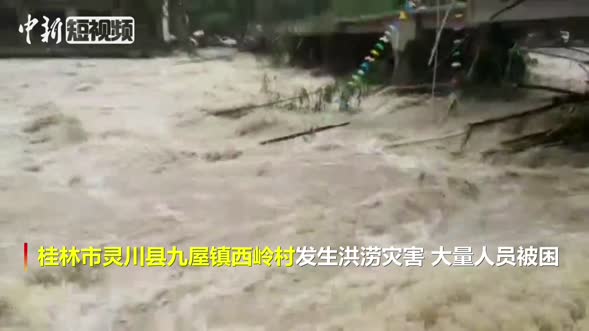 广西桂林强降雨致多人被困 消防紧急营救